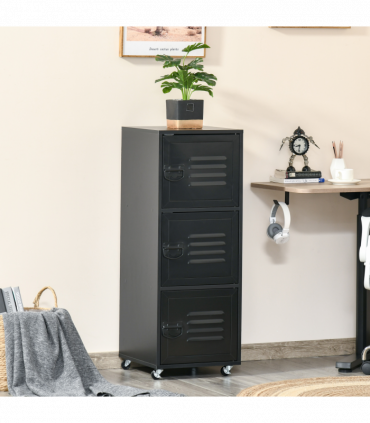 Rolling Storage Cabinet 3-Tier Mobile File Cabinet with Wheels Black
