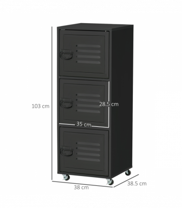 Rolling Storage Cabinet 3-Tier Mobile File Cabinet with Wheels Black