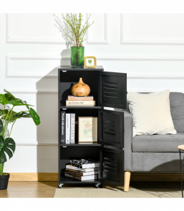 Rolling Storage Cabinet 3-Tier Mobile File Cabinet with Wheels Black