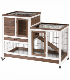 Wooden Rabbit Hutch Bunny Guinea Pigs House Cage Wheels Indoor 110 x 50 x 86cm
