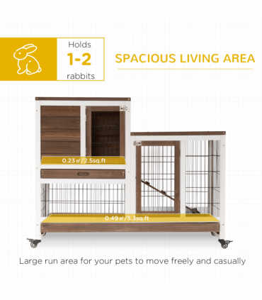 Wooden Rabbit Hutch Bunny Guinea Pigs House Cage Wheels Indoor 110 x 50 x 86cm