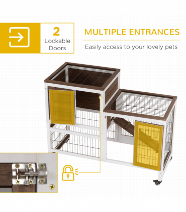 Wooden Rabbit Hutch Bunny Guinea Pigs House Cage Wheels Indoor 110 x 50 x 86cm