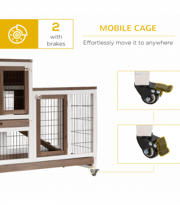 Wooden Rabbit Hutch Bunny Guinea Pigs House Cage Wheels Indoor 110 x 50 x 86cm
