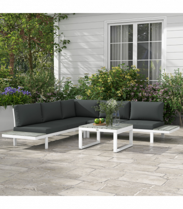 Outsunny 4 PCs Garden Set w/ 5-Level Recline Corner Conversation Sofa Set White