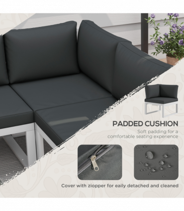 Outsunny 4 PCs Garden Set w/ 5-Level Recline Corner Conversation Sofa Set White