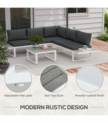 Outsunny 4 PCs Garden Set w/ 5-Level Recline Corner Conversation Sofa Set White
