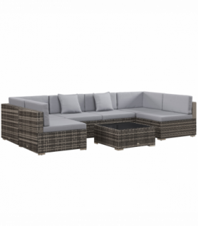Outsunny 7PC Rattan Garden Furniture Set Coffee Table Buckle Structure, Grey
