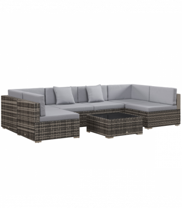 Outsunny 7PC Rattan Garden Furniture Set Coffee Table Buckle Structure, Grey