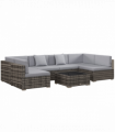 Outsunny 7PC Rattan Garden Furniture Set Coffee Table Buckle Structure, Grey