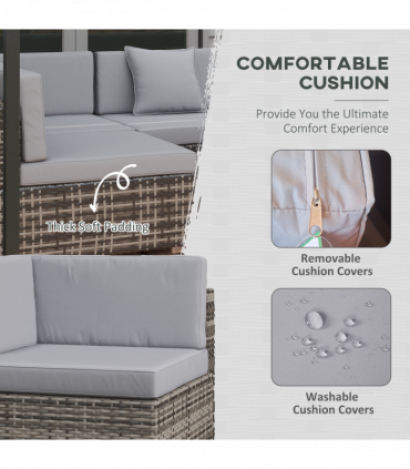 Outsunny 7PC Rattan Garden Furniture Set Coffee Table Buckle Structure, Grey