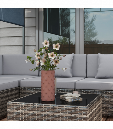 Outsunny 7PC Rattan Garden Furniture Set Coffee Table Buckle Structure, Grey