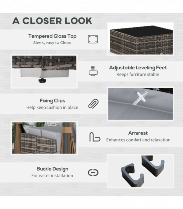 Outsunny 7PC Rattan Garden Furniture Set Coffee Table Buckle Structure, Grey