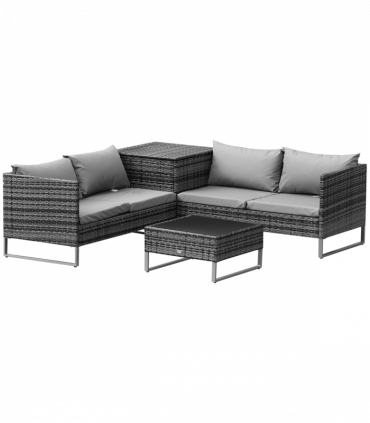 4-Piece PE Rattan Outdoor Garden Furniture Set Mixed Grey