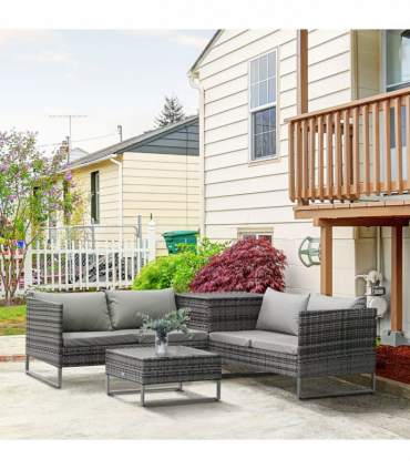 4-Piece PE Rattan Outdoor Garden Furniture Set Mixed Grey