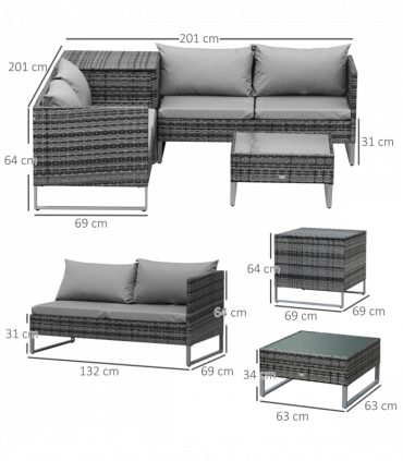4-Piece PE Rattan Outdoor Garden Furniture Set Mixed Grey