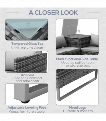 4-Piece PE Rattan Outdoor Garden Furniture Set Mixed Grey