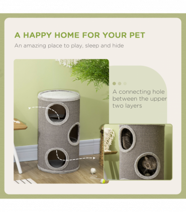 Cat Barrel Kitten Tree Tower for Indoor Cats, Covered with Sisal, Cosy Platform