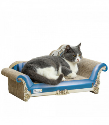 PawHut 2 in1 Cat Scratcher with Catnip, Cardboard Lounge Bed, Blue