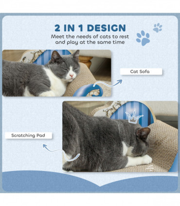 PawHut 2 in1 Cat Scratcher with Catnip, Cardboard Lounge Bed, Blue