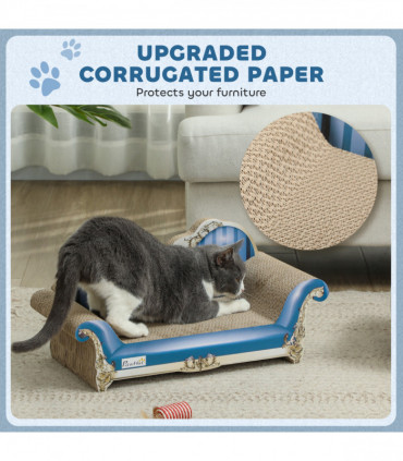 PawHut 2 in1 Cat Scratcher with Catnip, Cardboard Lounge Bed, Blue