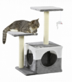 PawHut Cat Tree w/ Sisal Scratching Posts, House, Perches, Toy Mouse - Grey