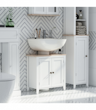 kleankin Bathroom Pedestal Under Sink Cabinet Floor  Storage Shelf Double Door