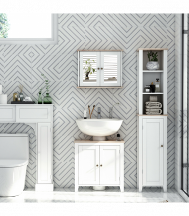 kleankin Bathroom Pedestal Under Sink Cabinet Floor  Storage Shelf Double Door