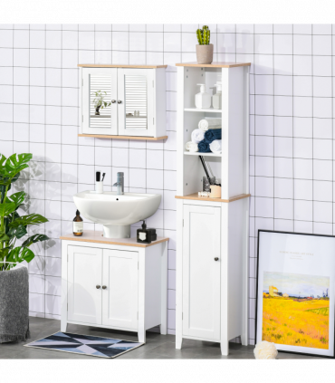kleankin Bathroom Pedestal Under Sink Cabinet Floor  Storage Shelf Double Door