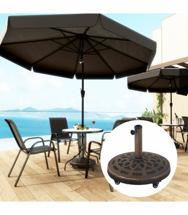 Outsunny 21kg Resin Garden Parasol Base Umbrella Stand with Wheels