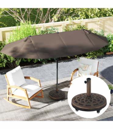 Outsunny 21kg Resin Garden Parasol Base Umbrella Stand with Wheels