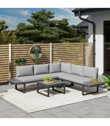 Outsunny 4 PCs Garden Set w/ 5-Level Recline Corner Conversation Sofa Set