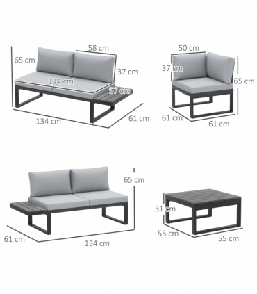 Outsunny 4 PCs Garden Set w/ 5-Level Recline Corner Conversation Sofa Set