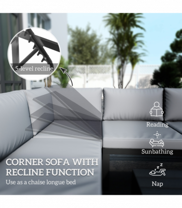 Outsunny 4 PCs Garden Set w/ 5-Level Recline Corner Conversation Sofa Set