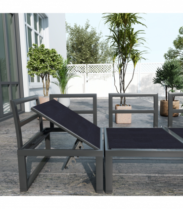 Outsunny 4 PCs Garden Set w/ 5-Level Recline Corner Conversation Sofa Set