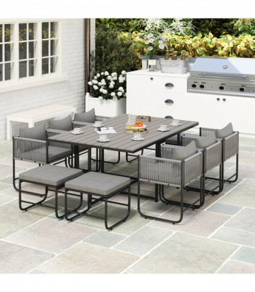 Outsunny Rattan Dining Set, Garden Table & Chair Sets w/ Space-saving Design