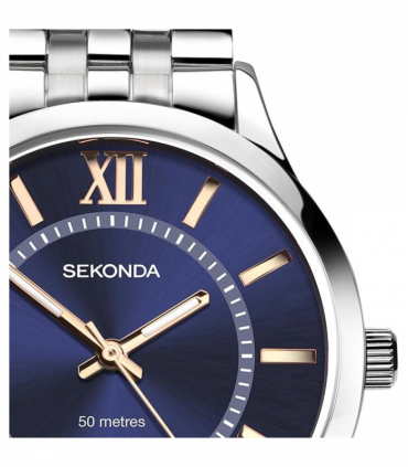 Sekonda Mens Dated Round Blue Dial Stainless Steel Bracelet Watch 1197