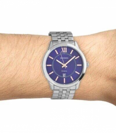 Sekonda Mens Dated Round Blue Dial Stainless Steel Bracelet Watch 1197