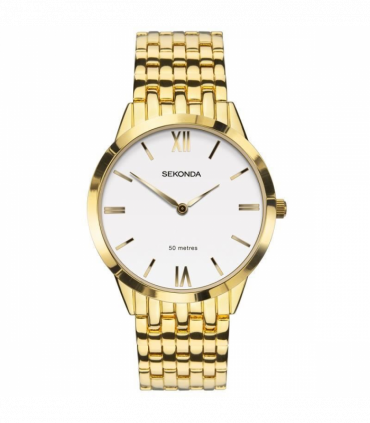 Sekonda Mens Fashion White Dial Gold Plated Bracelet Watch 1610