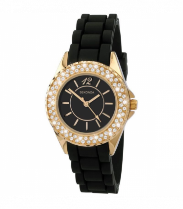Sekonda Ladies Fashion Party Time Black Rubber Strap Watch - 4402