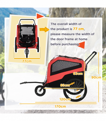 2 in 1 Dog Bike Trailer Pet Stroller for Large Dogs W/ Hitch - Red