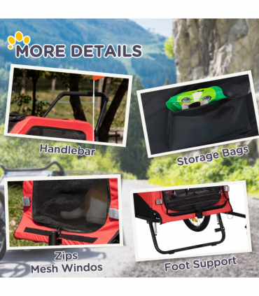 2 in 1 Dog Bike Trailer Pet Stroller for Large Dogs W/ Hitch - Red