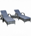 Garden Furniture Set Grey Rattan Lounger Recliner Bed w/ Side Table