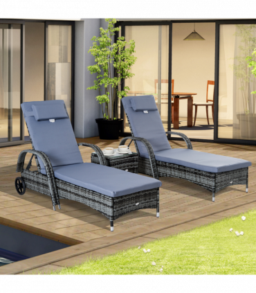 Garden Furniture Set Grey Rattan Lounger Recliner Bed w/ Side Table