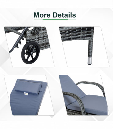 Garden Furniture Set Grey Rattan Lounger Recliner Bed w/ Side Table