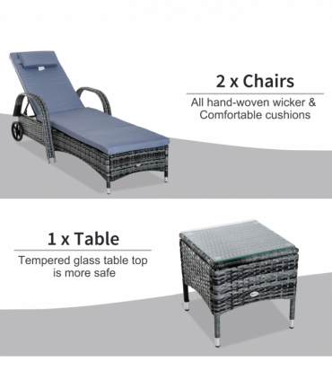 Garden Furniture Set Grey Rattan Lounger Recliner Bed w/ Side Table