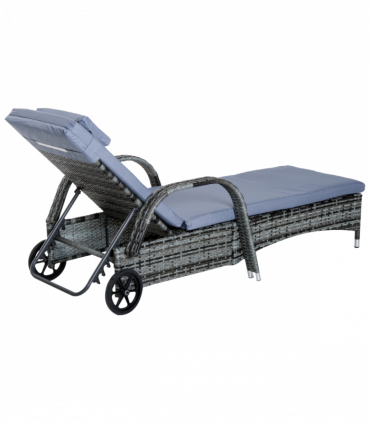 Garden Furniture Set Grey Rattan Lounger Recliner Bed w/ Side Table