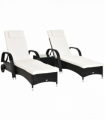 3 PCS Rattan Lounger Recliner Bed Garden Furniture Set w/ Side Table