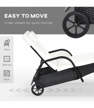 3 PCS Rattan Lounger Recliner Bed Garden Furniture Set w/ Side Table