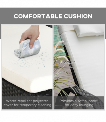 3 PCS Rattan Lounger Recliner Bed Garden Furniture Set w/ Side Table