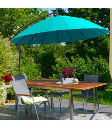 3(m) Cantilever Shanghai Parasol Crank Handle, Cross Base, Turquoise Outsunny